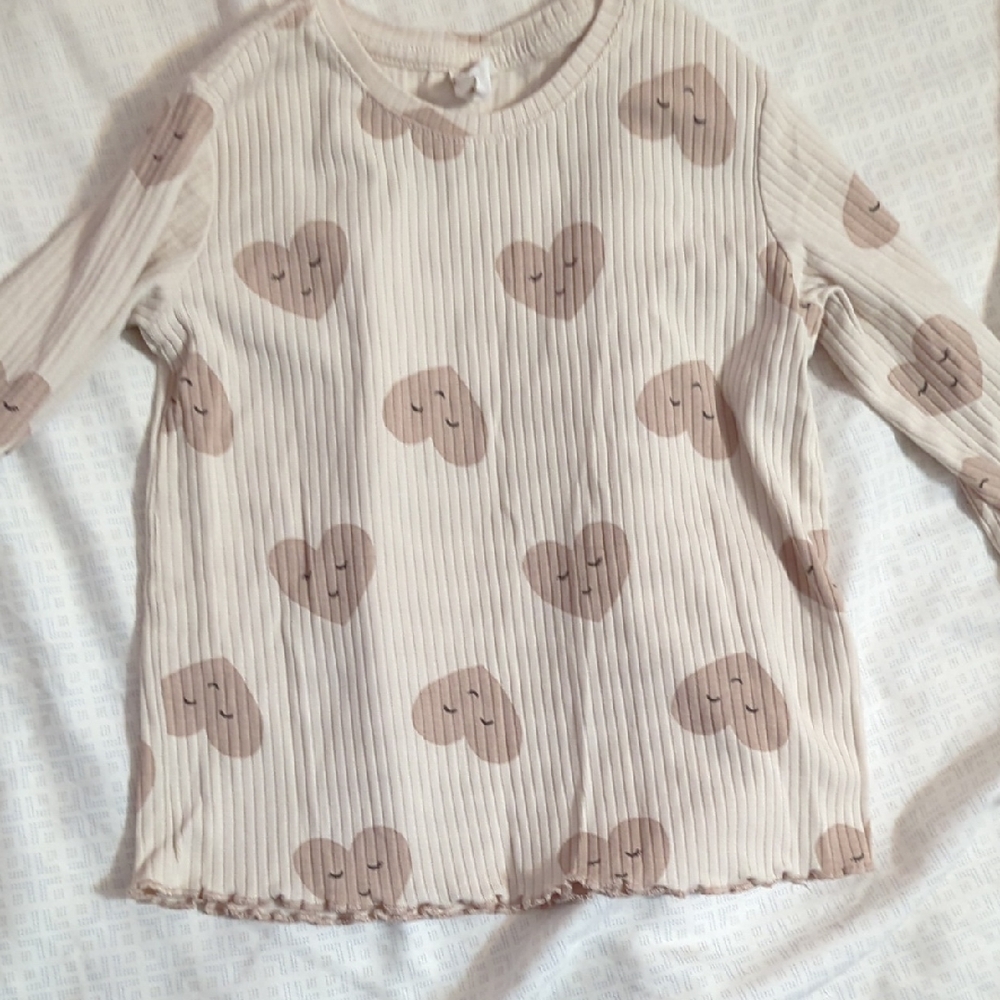 H&M Cream Long Sleeve Shirt with Heart Pattern